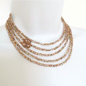Vintage 80's Czech cascade choker necklace rose gold crystal
